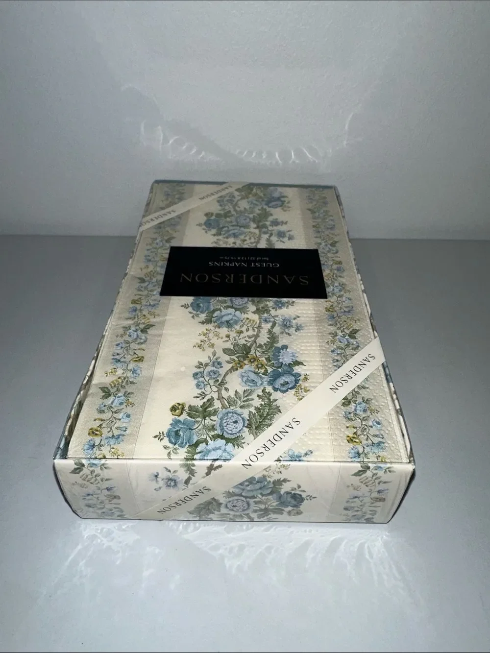 SANDERSON ivory blue green yellow floral vines 32 Guest Paper Napkins in a Box